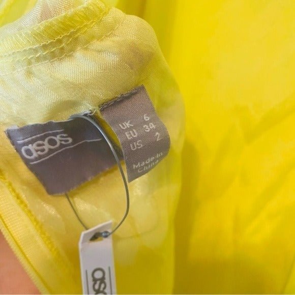 ASOS Yellow Leopard Tiered Long Sleeve Open Slit Midi Dress Size 2 - Picture 8 of 9